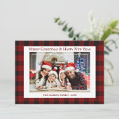 レクラシックッドタータンチェッククリスマスファミリーフォトホリデー カード (スタンド正面)
