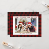 レクラシックッドタータンチェッククリスマスファミリーフォトホリデー カード (正面/裏面インサイチュ)