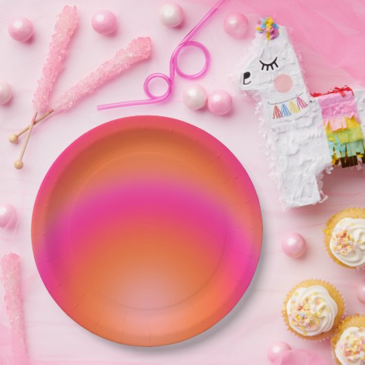 レクルール03ホットピンクとオレンジのグラデーションのオーラ ペーパープレート (パーティー)