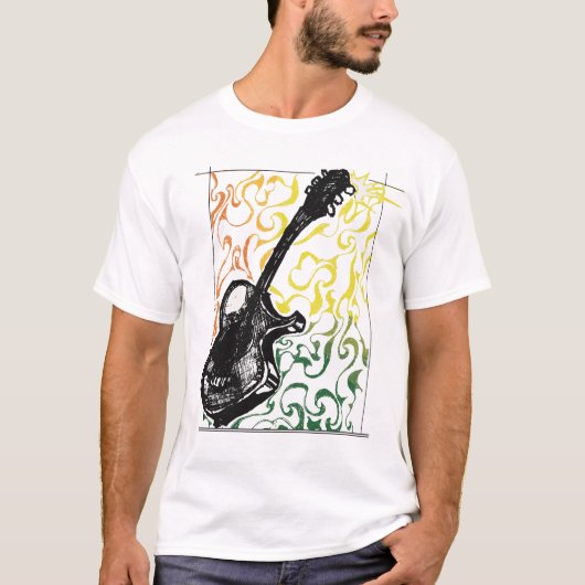 レゲエのギターのイラストレーション Tシャツ (正面)