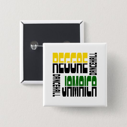 レゲエのジャマイカダンスホールの立方体、3色 缶バッジ (正面&裏面)