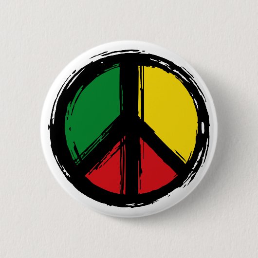 レゲエの色を使用した平和シンボル 缶バッジ (正面)