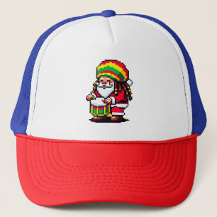レゲエサンタドラマーおもしろいピクセルアートクリスマスミュージック キャップ