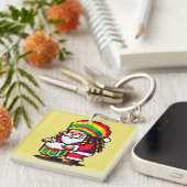 レゲエサンタドラマーおもしろいピクセルアートクリスマスミュージック キーホルダー (正面右)