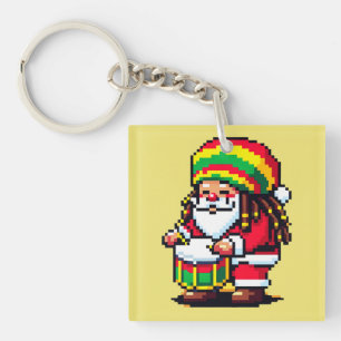レゲエサンタドラマーおもしろいピクセルアートクリスマスミュージック キーホルダー