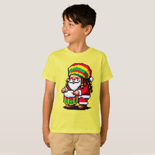 レゲエサンタドラマーおもしろいピクセルアートクリスマスミュージック Tシャツ