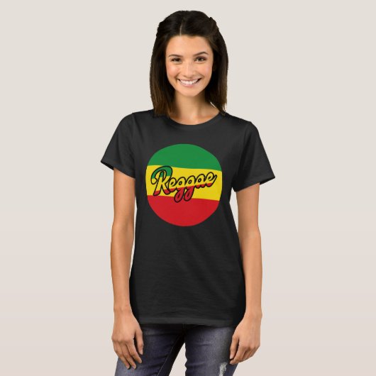 レゲエフラッグの色を使用したレゲエミュージック Tシャツ (正面フル)
