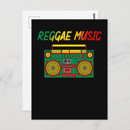 レゲエ音楽好きジャマカラフルイカカセットラジオ ポストカード (正面/裏面)