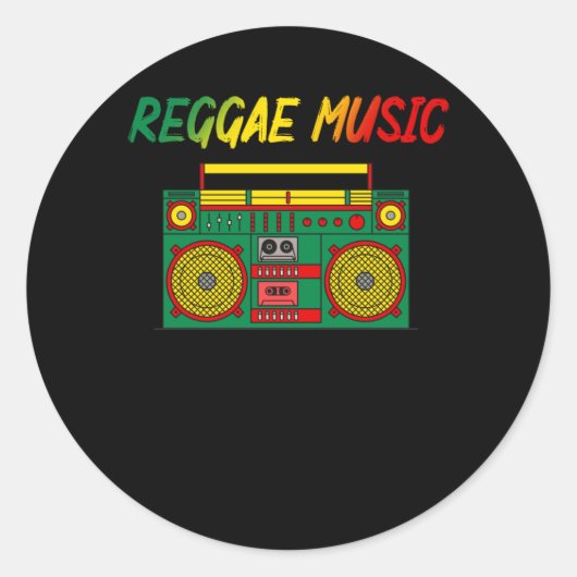 レゲエ音楽好きジャマカラフルイカカセットラジオ ラウンドシール (正面)