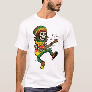 レゲエ・ラスタ・スケルトン・ギタリスト Tシャツ
