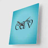 レコレタコーンフラワーブルー スクエア壁時計 (傾斜)