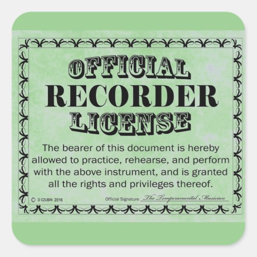 レコーダーライセンスの正方形ステッカー スクエアシール (正面)