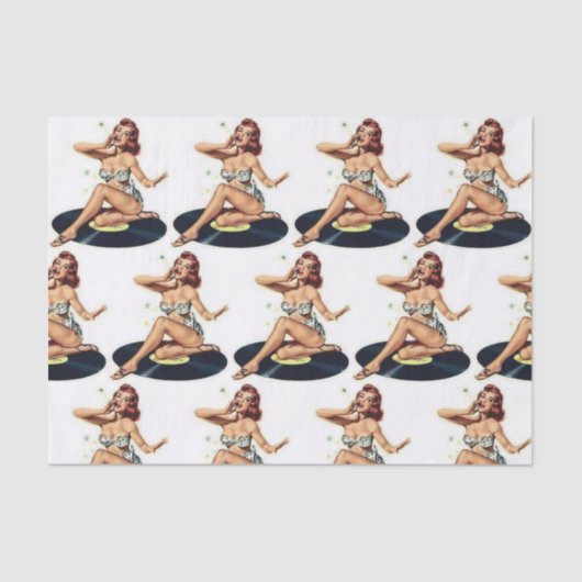 レコードに女の子をピンアップ数々のティッシュペーパー 薄葉紙 (正面)