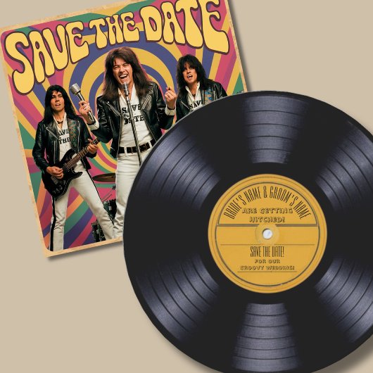 レコードの形をした結婚式の招待70sスタイルレトロ 招待状