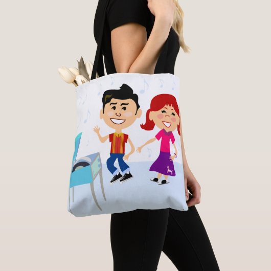 レコードパーティーキッズかわいい漫画キャラクターレトロAr トートバッグ (クローズアップ)