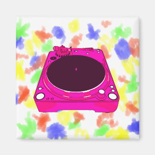 レコードプレーヤーのピンク色グラフィック マグネット