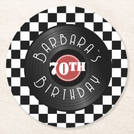レコードプレーヤーロックンロールテーマの誕生日パーティー ラウンドペーパーコースター