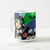 レコードポップ・アートの付きアートガールパーソナライズされた コーヒーマグカップ (正面左)