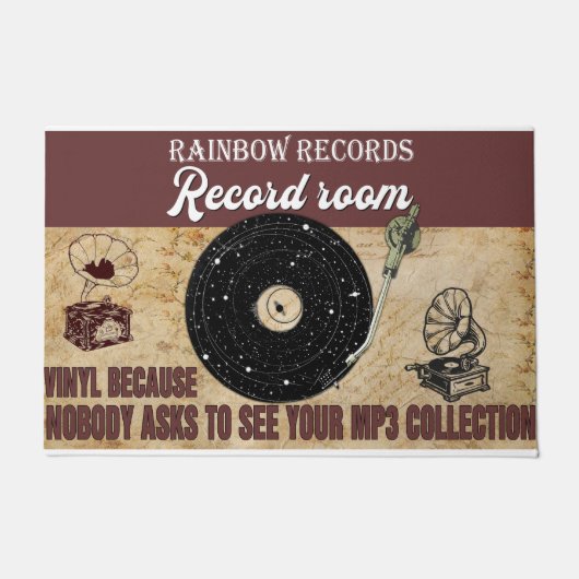 レコードルームデコールラグ、レトロビーブドオーマ ドアマット (正面)