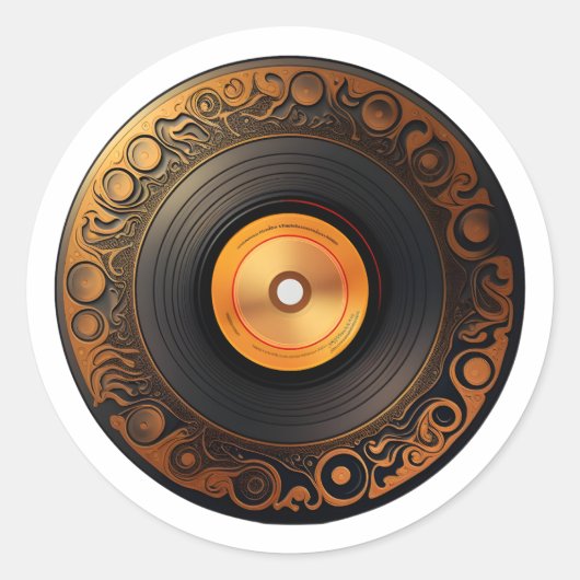 レコード店クール日ビニールレコード音楽ファン ラウンドシール (正面)