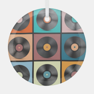 レコード:レトロLPセット。 ガラスオーナメント
