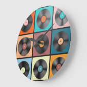 レコード：レトロLPセット。 ラージ壁時計 (傾斜)
