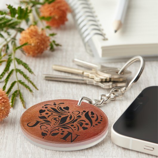 レザパーソナライズされたー3年記念ギフト キーホルダー (正面右)