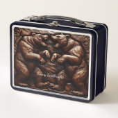 レザーで刻まれたグリズリー:ワイルドパワー メタルランチボックス (正面)