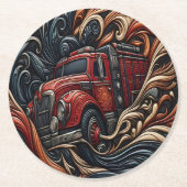 レザーで消防車のヒロイズム ラウンドペーパーコースター (正面)