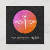 レザーのモダン背景スタイリストを使用したデザイン スクエア名刺 (正面)