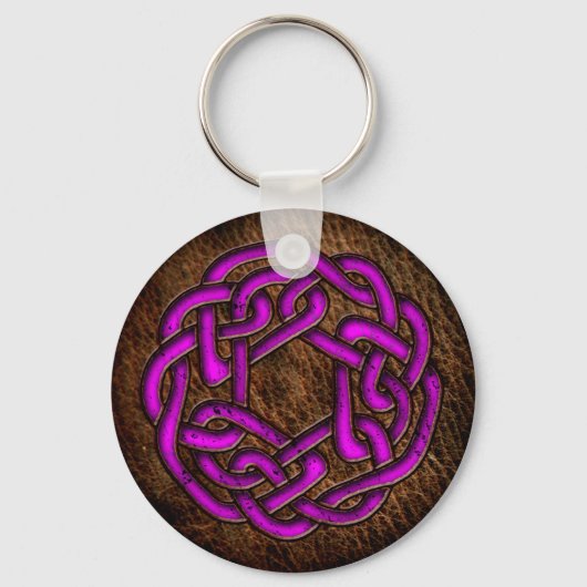 レザーの明るい紫色のケルトオーナメント キーホルダー (正面)