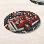 レザーの消防車のアート ラウンドペーパーコースター (アングル)