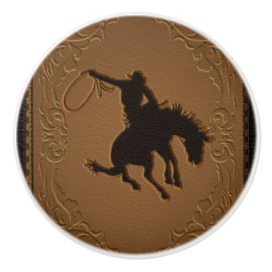 レザーウエスタンワイルドウェスト素朴カントリーカウボーイ セラミックノブ