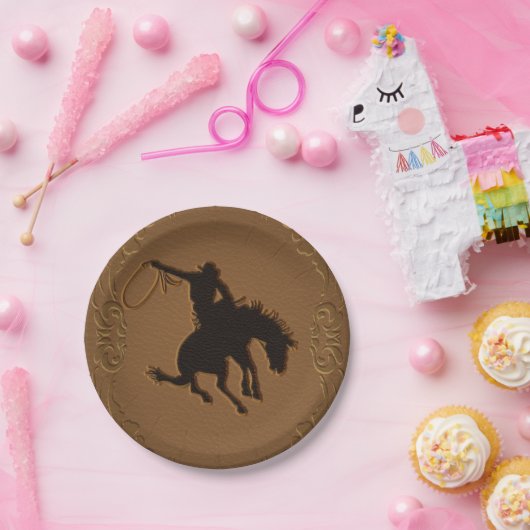 レザーウエスタンワイルドウエストカウボーイバースデーパーティー ペーパープレート (パーティー)