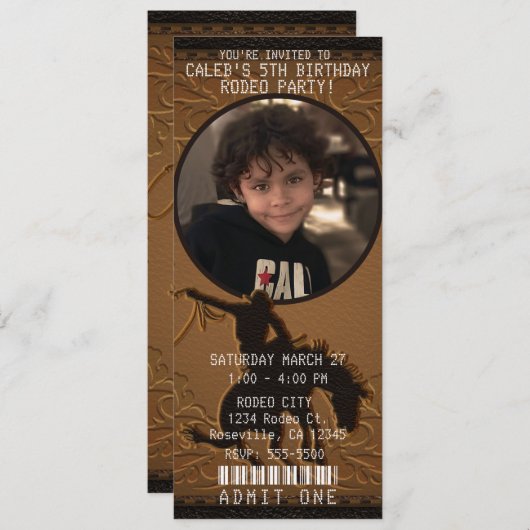 レザーウエスタンワイルドウエストカウボーイ誕生日写真 招待状 (正面/裏面)