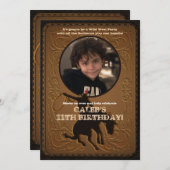 レザーウエスタンワイルドウエストカウボーイ誕生日写真 招待状 (正面/裏面)