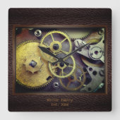 レザーウォールクロック（カスタマイズギア付き） スクエア壁時計 (正面)