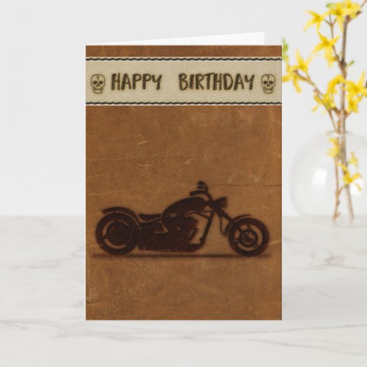 レザーエフェクトバイクもしくは自転車に乗る人の誕生日カード カード (黄色い花)