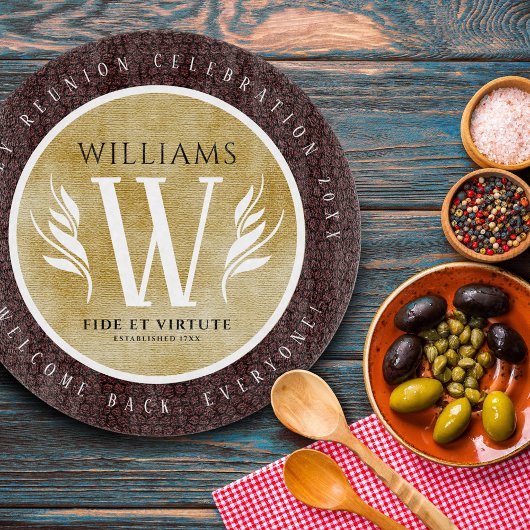 レザーエレガントリーフ&ヴィンテージ紙名字モットー カッティングボード