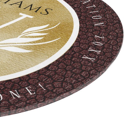 レザーエレガントリーフ&ヴィンテージ紙名字モットー カッティングボード (角)