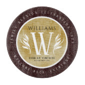 レザーエレガントリーフ&ヴィンテージ紙名字モットー カッティングボード (正面)