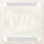 レザーエレガントリーフ&ヴィンテージ紙名字モットー ガラスコースター (裏面)