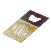 レザーエレガントリーフ&ヴィンテージ紙名字モットー クレジットカード栓抜き (裏面アングル)