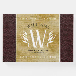 レザーエレガントリーフ&ヴィンテージ紙名字モットー ゲストブック