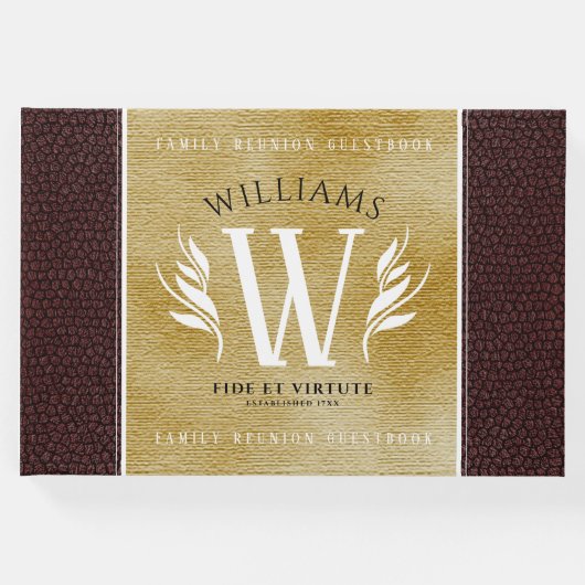 レザーエレガントリーフ&ヴィンテージ紙名字モットー ゲストブック (正面)