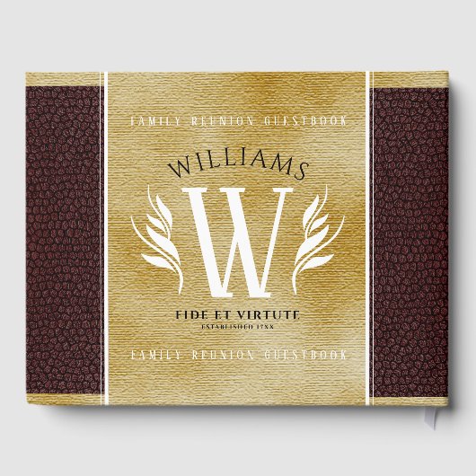 レザーエレガントリーフ&ヴィンテージ紙名字モットー ゲストブック (裏面)