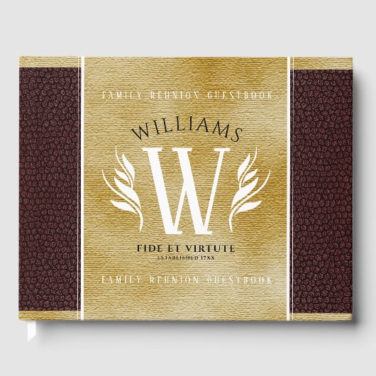 レザーエレガントリーフ&ヴィンテージ紙名字モットー ゲストブック (正面)