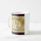 レザーエレガントリーフ&ヴィンテージ紙名字モットー コーヒーマグカップ (正面左)