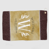 レザーエレガントリーフ&ヴィンテージ紙名字モットー ゴルフタオル (横)