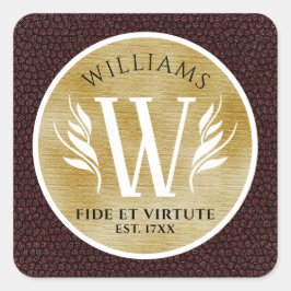 レザーエレガントリーフ&ヴィンテージ紙名字モットー スクエアシール